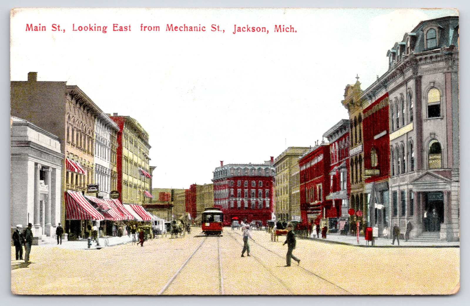 Jackson Michigan~Main Street East @ Mechanic Street~Downtown Shopping~c1910 PC