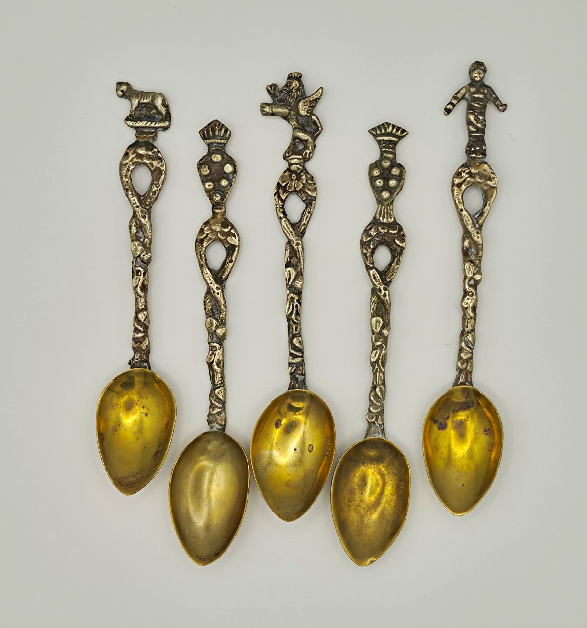 Vintage Italy Demitasse Spoons Set of 5 Fig. Silver Plate Brass Coffee Spoons Vintage Italy Demitasse Spoons Set of 5 Fig. Silver Plate Brass Coffee Spoons