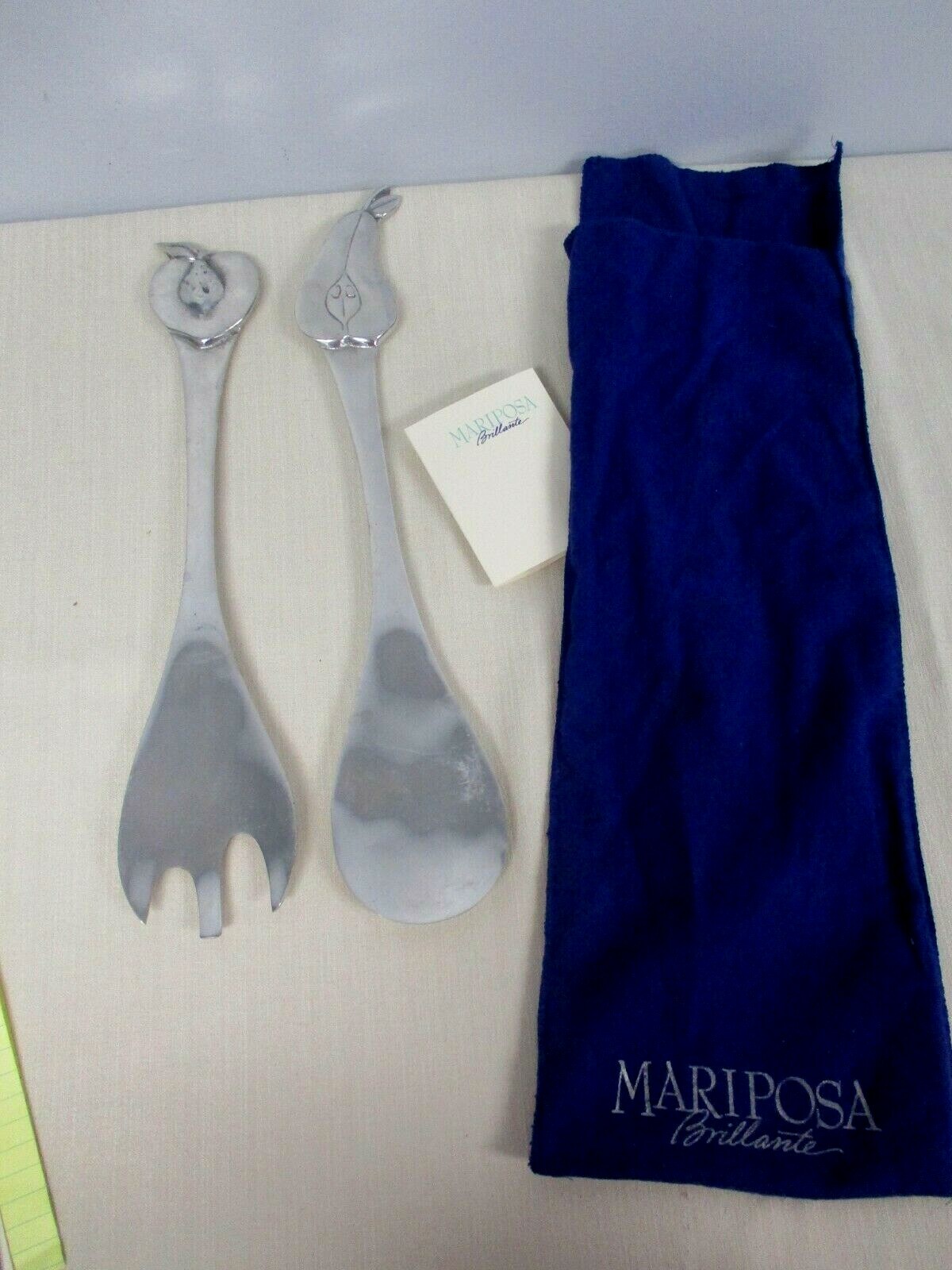 1992 MARIPOSA BRILLANTE ALUMINUM SALAD SERVERS with FRUIT ~ APPLE & PEAR
