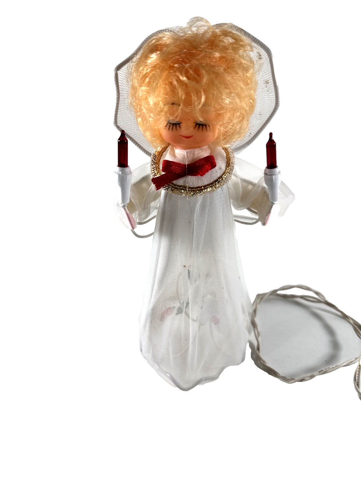 Vtg 60s Christmas Blonde Angel WORKS Tree Topper Lighted Works Approx. 8” Tall