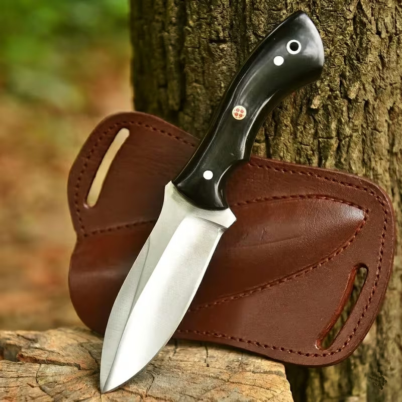Hunting Knife 1075 Carbon Steel Micarta Handle Full Tang Fixed Blade with Sheath