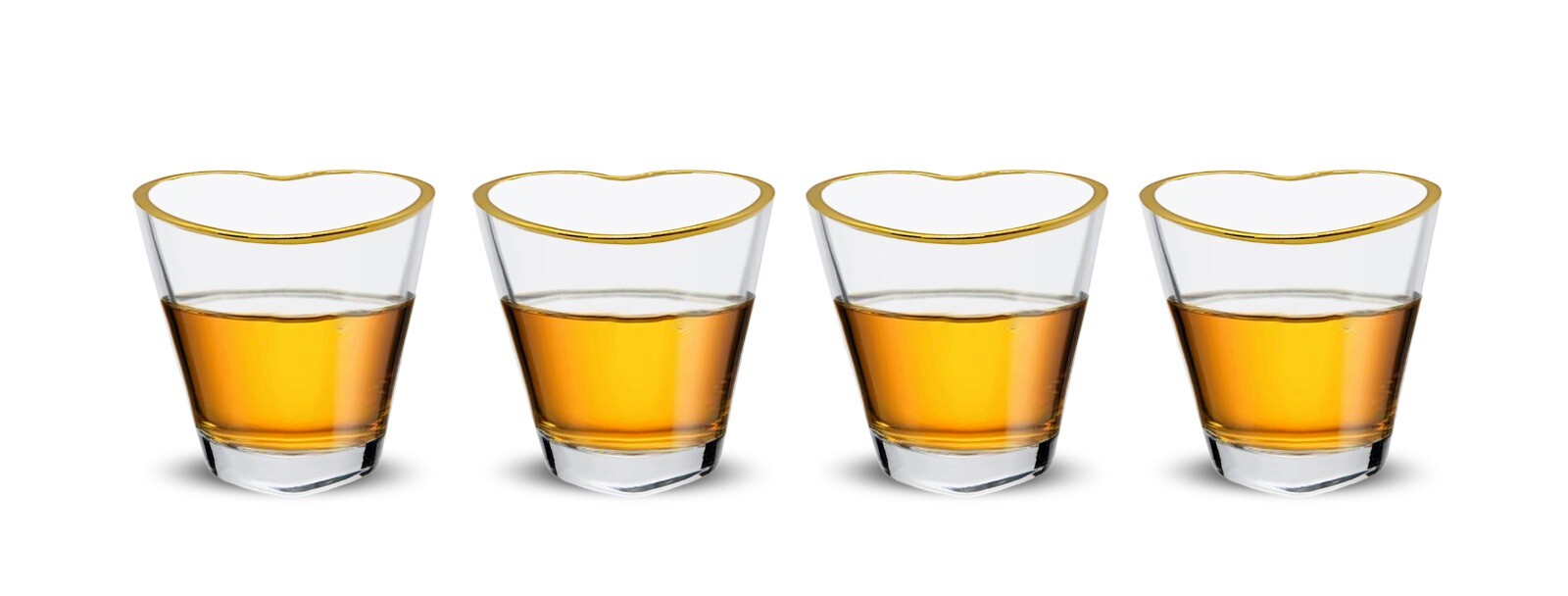 Heart Shaped Shot Glasses with Gold Rim 4 Pack, Clear Heart Shot Glass Set, 2oz Heart Shaped Shot Glasses with Gold Rim 4 Pack, Clear Heart Shot Glass Set, 2oz