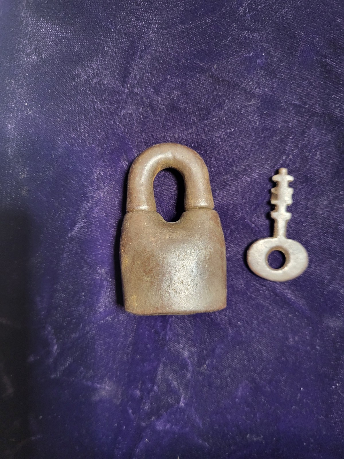Antique Hand-Forged Iron Scandinavian Padlock with Skeleton Key