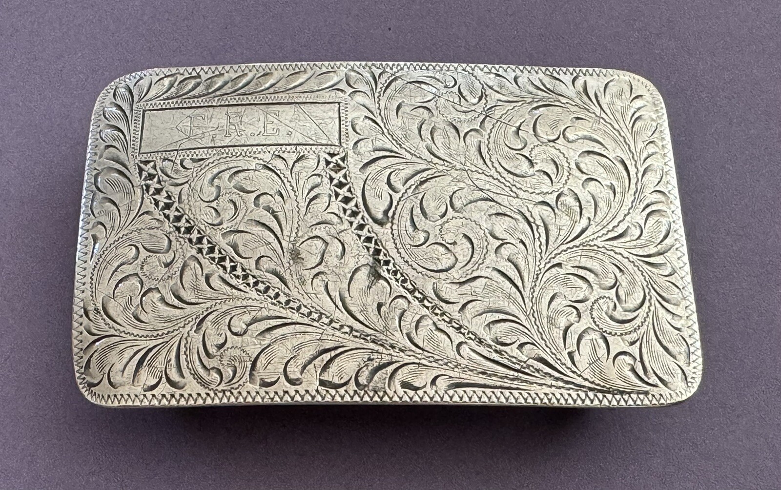 Old Vintage Antique Western Engraved Sterling Silver Monogram E.R.E. Belt Buckle Old Vintage Antique Western Engraved Sterling Silver Monogram E.R.E. Belt Buckle