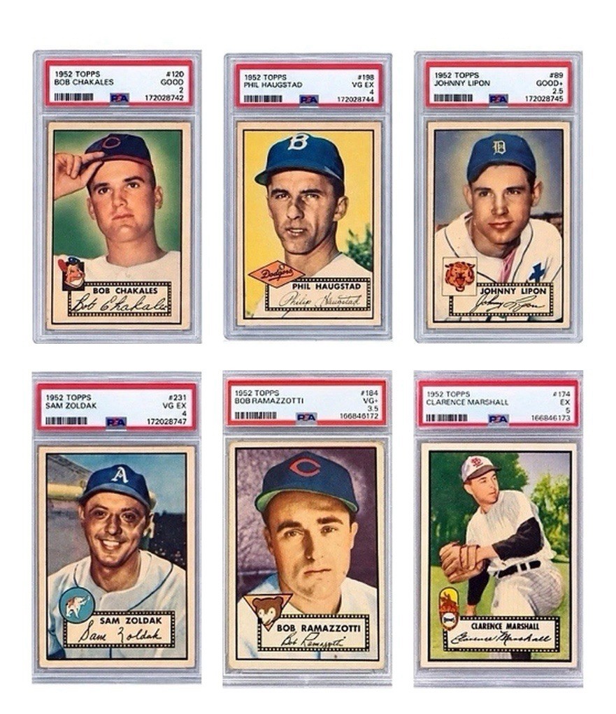 1952 TOPPS PSA GRADED 6 CARD LOT CHAKALAS HAUGSTAD LIPON ZOLDAK