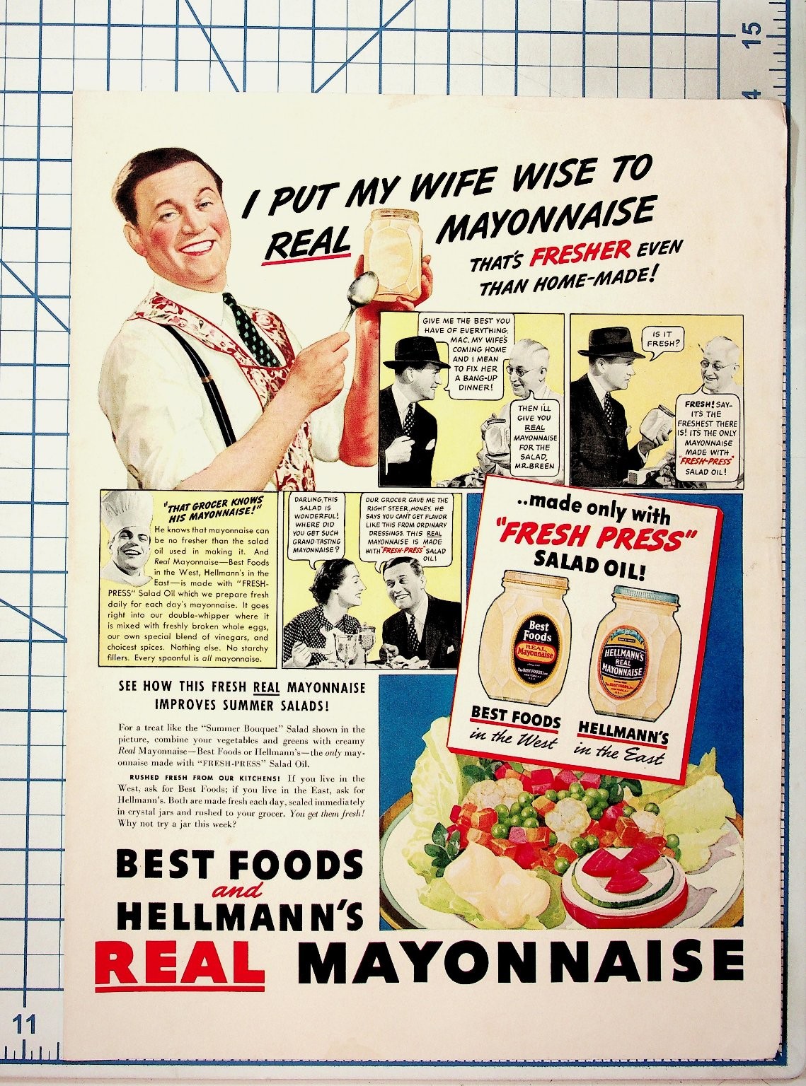 Vintage 1940s Hellmann's Best Foods Real Mayonnaise Magazine Ad Vintage 1940s Hellmann's Best Foods Real Mayonnaise Magazine Ad
