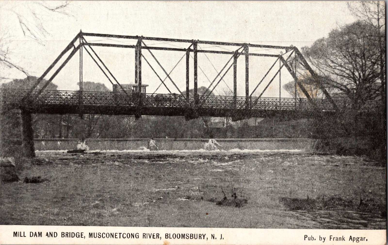 [72F] Postcard Dam & Bridge at Bloomsbury NJ