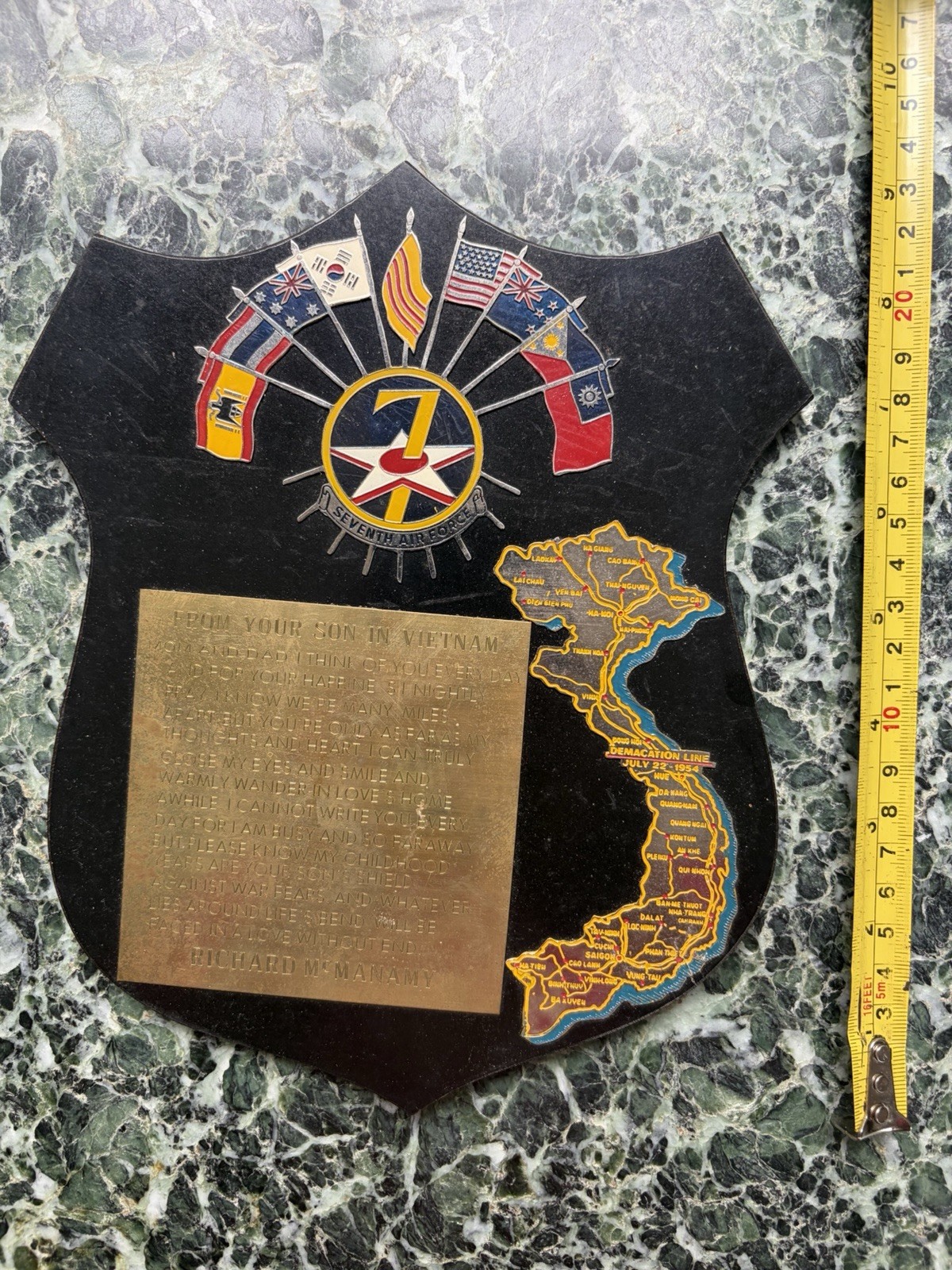 Original Vietnam War USAF 7th Air Force Beercan Presentation Plaque Theater Made Original Vietnam War USAF 7th Air Force Beercan Presentation Plaque Theater Made