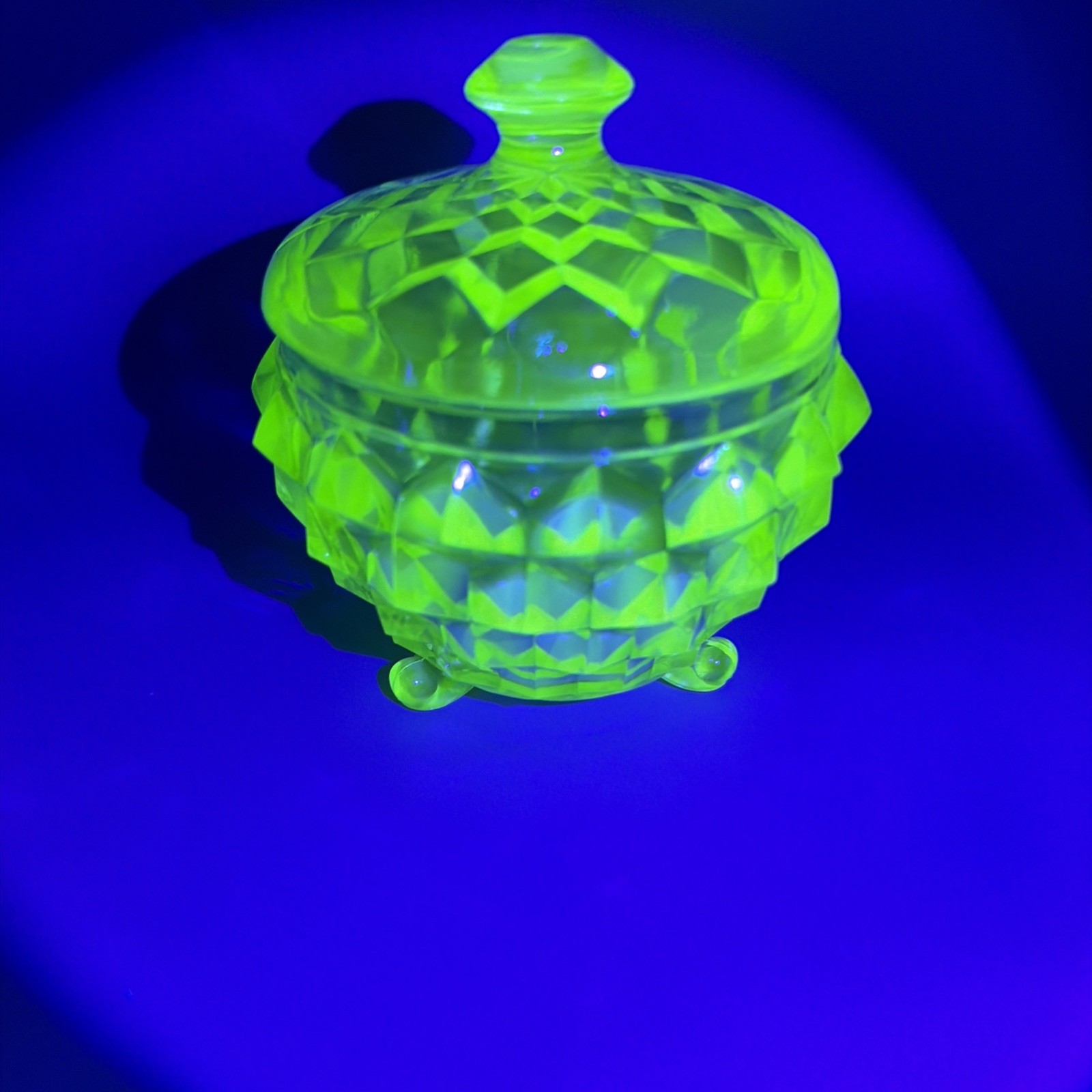 Vtg Green Jeanette Depression Glass Cubist Sugar Covered Jar - It Glows *AS IS*