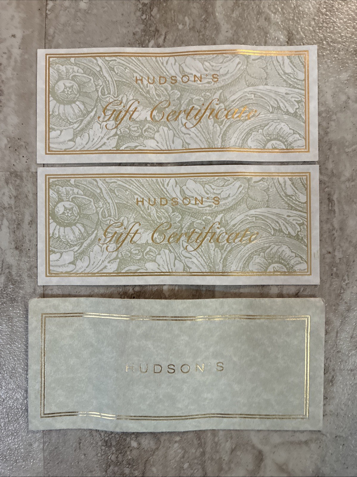 Vintage Hudson’s 2 Paper Gift Certificates & Envelope
