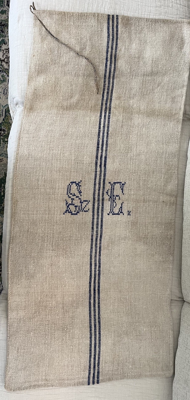 Antique European Grain Sack Nubby Fabric Linen & Cotton Hand Sewn Large