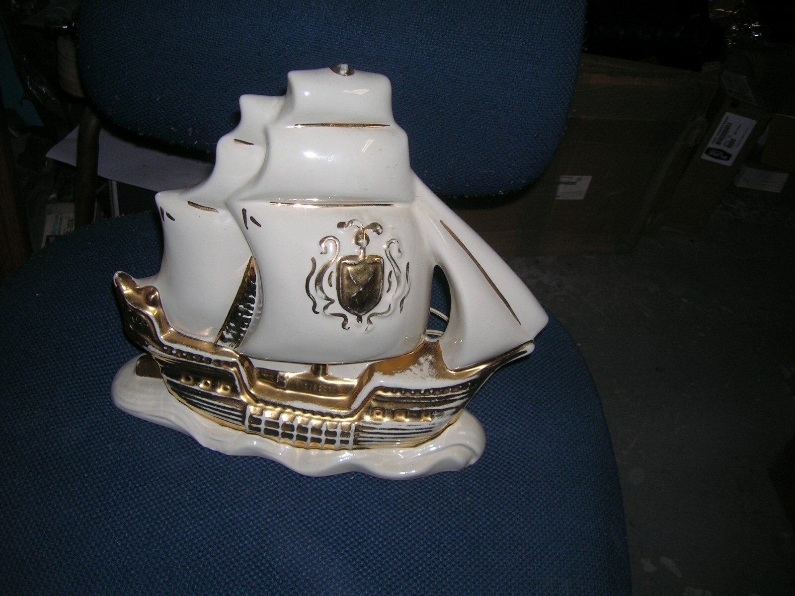 Vintage 50s TV Lamp Sailing Ship White w/ Gold Trim by Lampcrafts Vintage 50s TV Lamp Sailing Ship White w/ Gold Trim by Lampcrafts