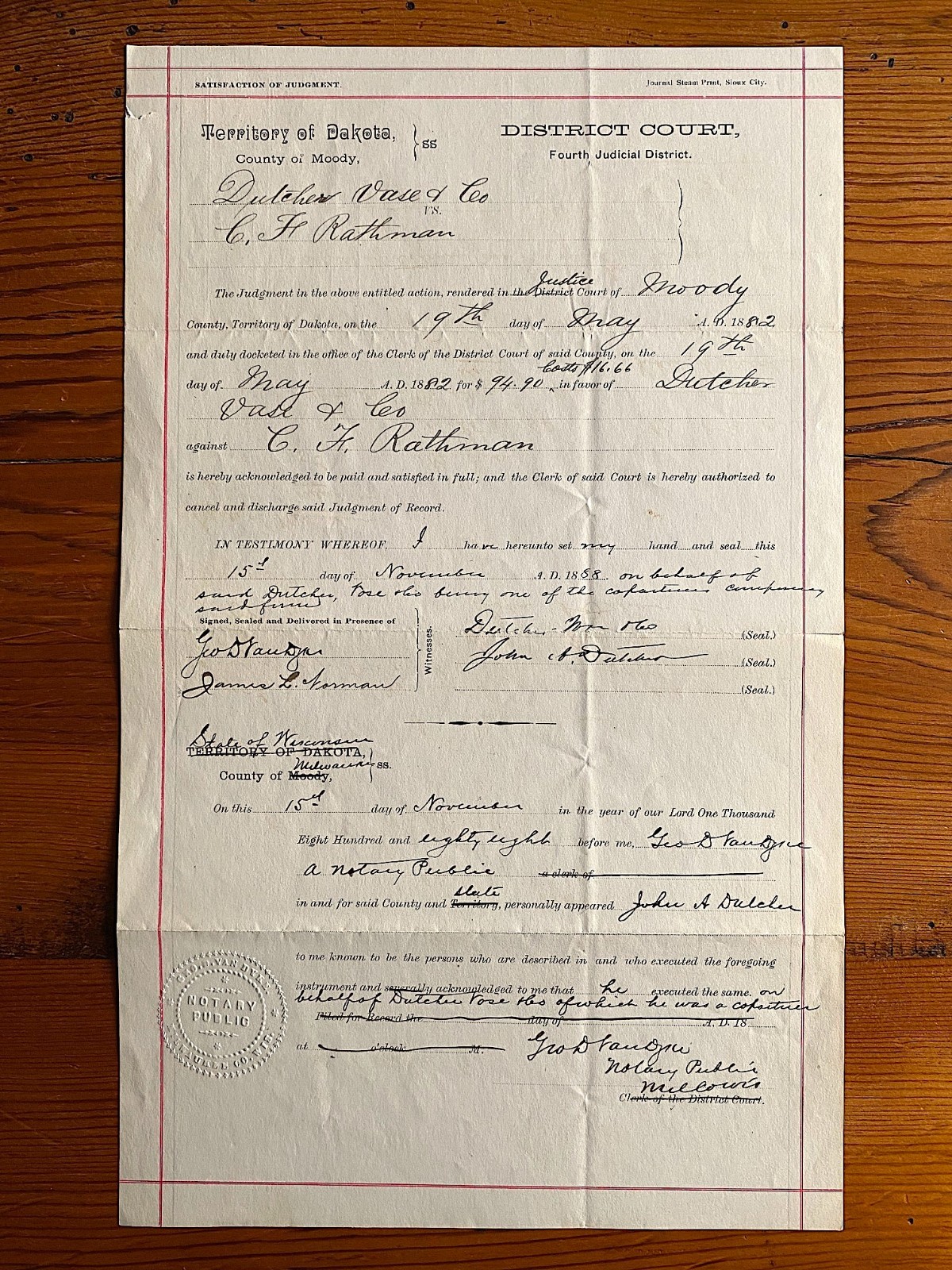 Flandreau Moody County South Dakota 1882 Dakota Territory Court Document Flandreau Moody County South Dakota 1882 Dakota Territory Court Document