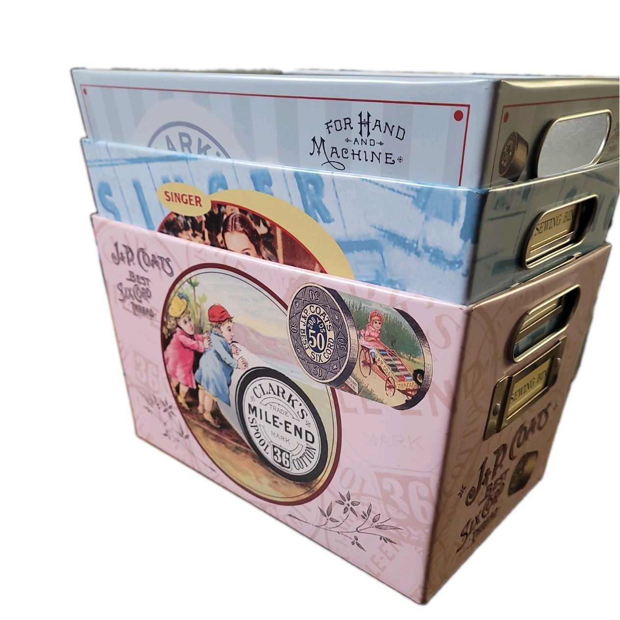 The Tin Box Company Vintage Sewing Themed Nesting, Metal Storage Bins Set Of 3 The Tin Box Company Vintage Sewing Themed Nesting, Metal Storage Bins Set Of 3