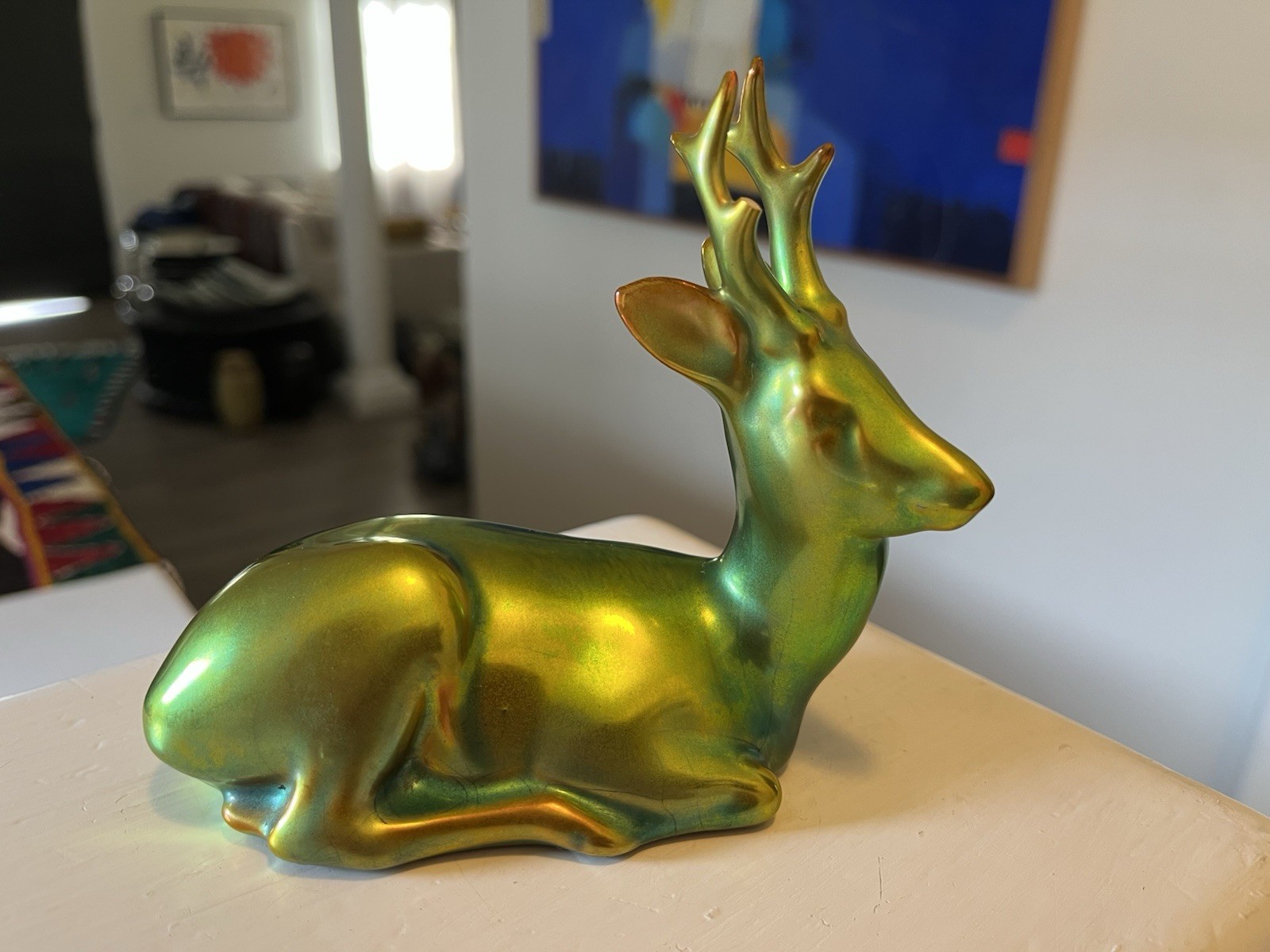 Zsolnay Eosin resting deer Sculpture Zsolnay Eosin resting deer Sculpture