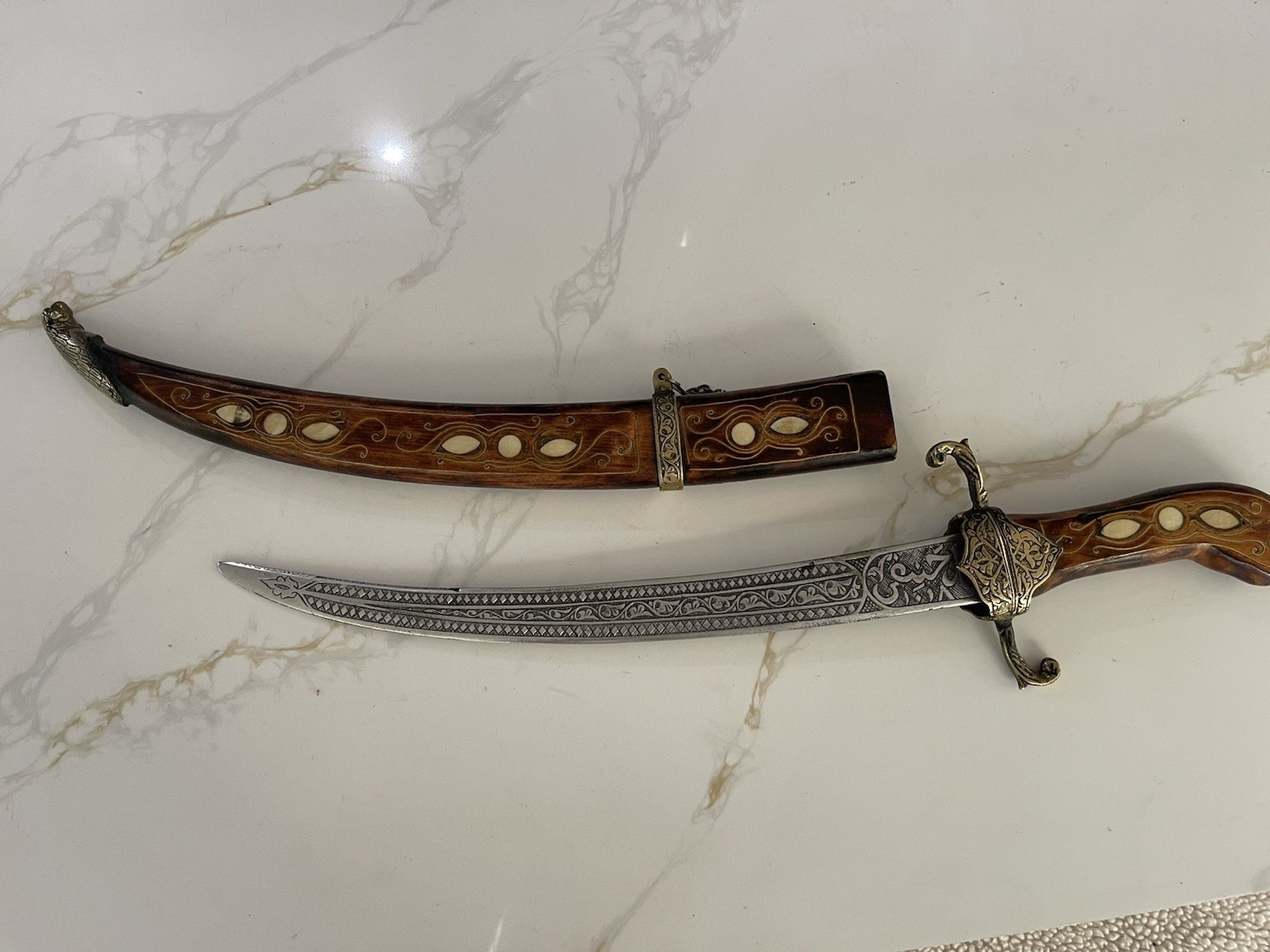 Vintage Replica Turkish Ottoman Dagger Islamic Sword Kilij Mother-of-pearl Inlay