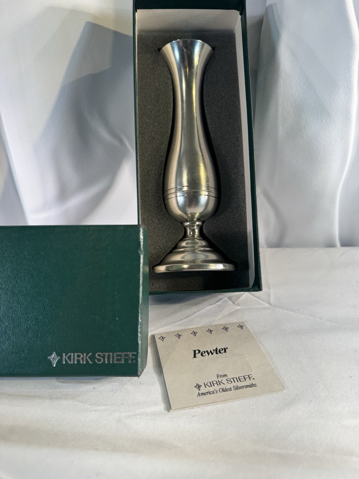 Vintage KIRK STIEFF Boxed Pewter Bud Vase P131  7-1/4 inches