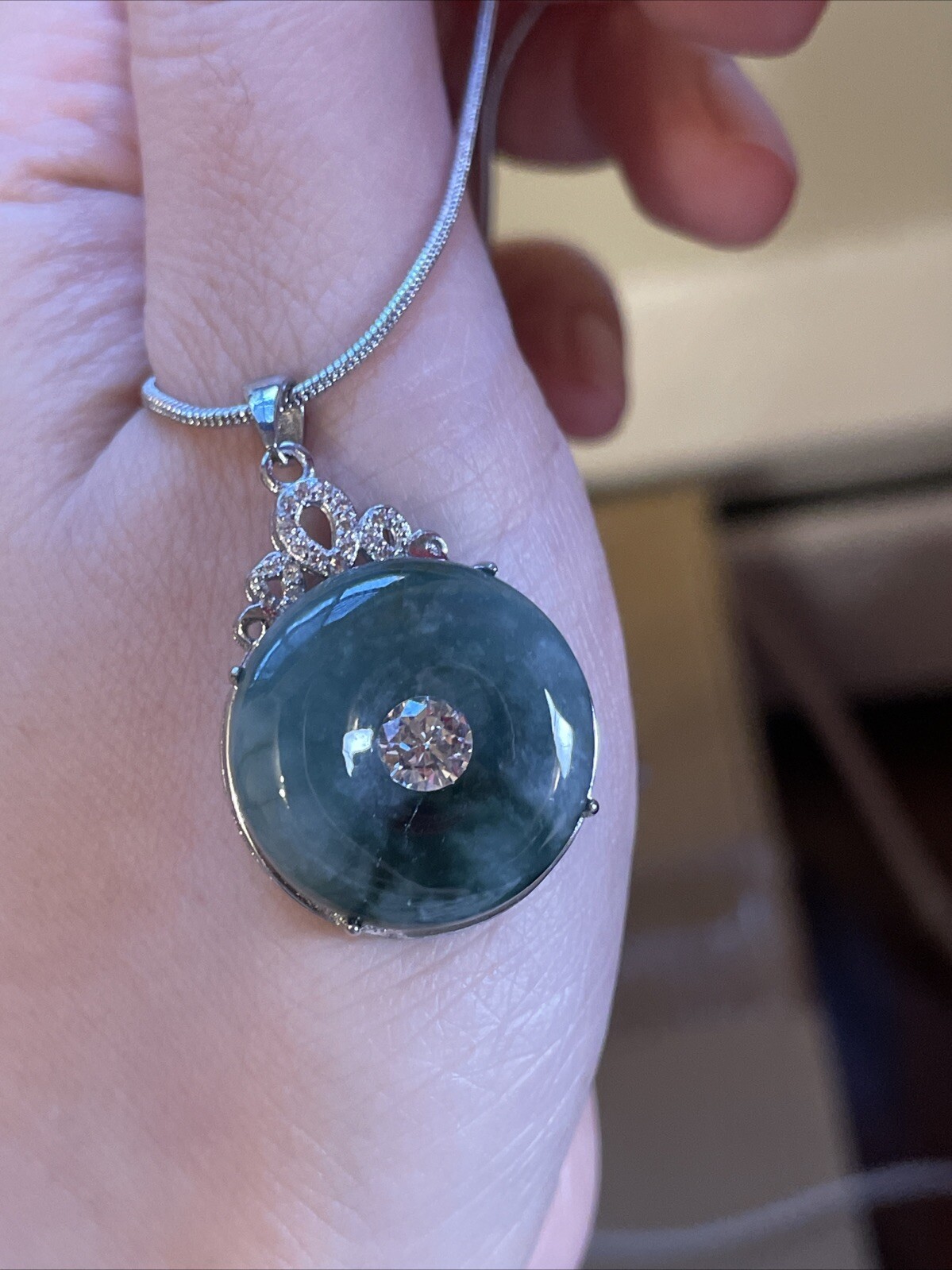 Certified Jadeiet Donut Pendant 翡翠玉環平安扣 飄花 S925純銀鑲嵌
