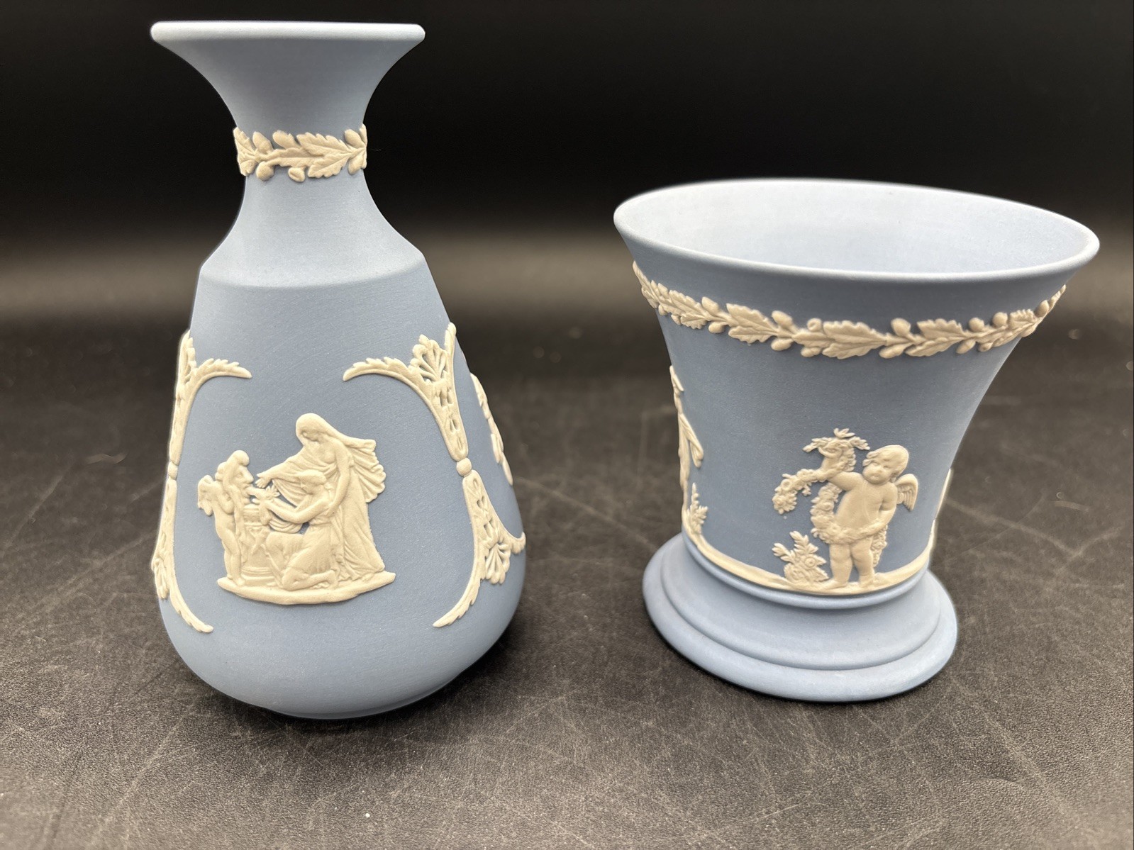 Wedgwood Jasperware 4 Seasons Cherub Vase & Bud Vase Cameos EXC