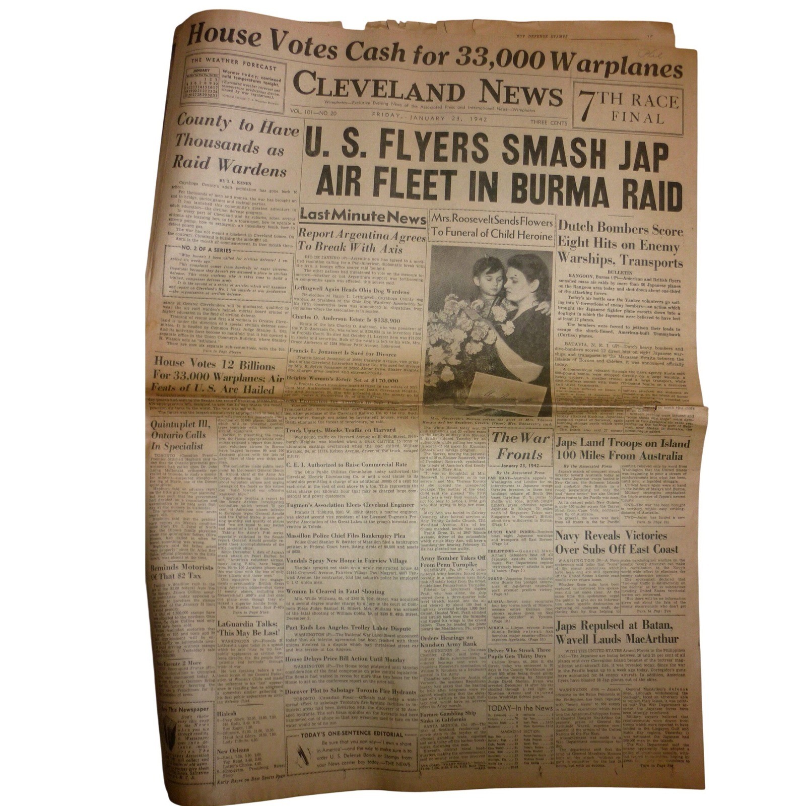 1942 Cleveland News Newspaper WWII Flying Tigers Burma Raid Warplanes Higbee Ads 1942 Cleveland News Newspaper WWII Flying Tigers Burma Raid Warplanes Higbee Ads