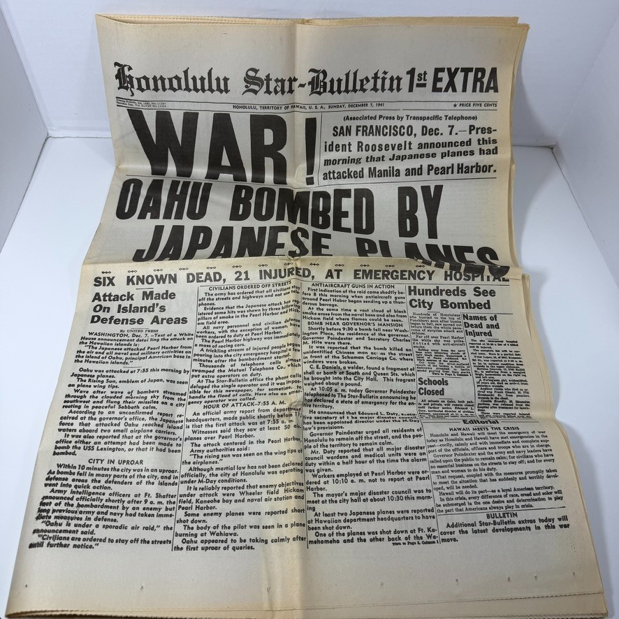 Honolulu Star-Bulletin Dec 7 1941 WW2 Newspaper Pearl Harbor Attack 1st Extra