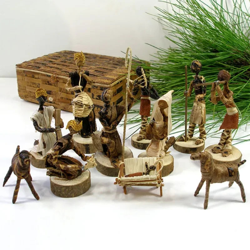 Nativity Set Handcrafted Unique Small Kenya Handmade W Storage Christmas Gift