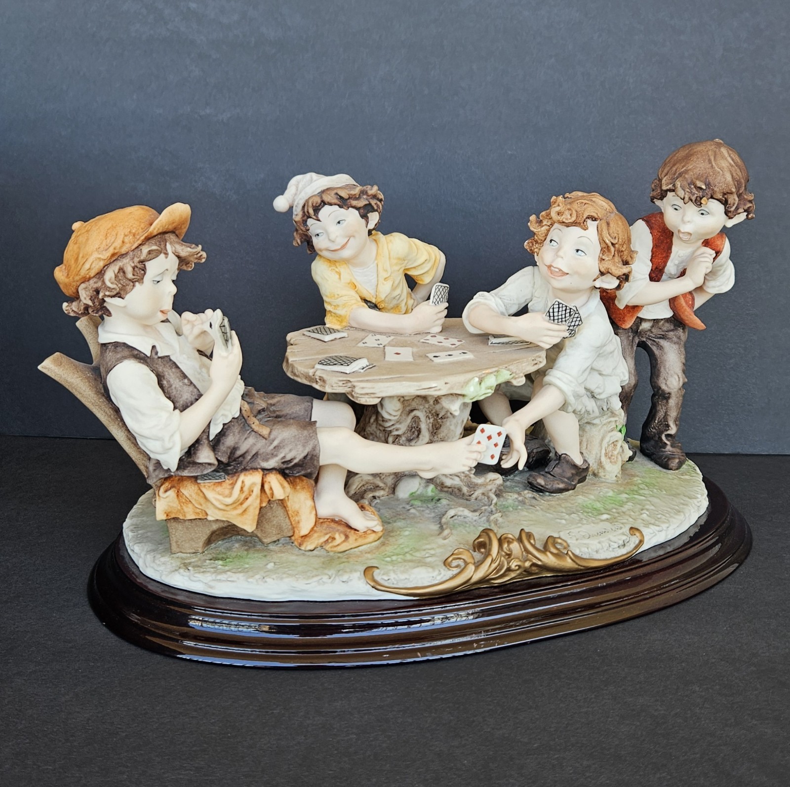 Vintage Giuseppe Armani’s Cheats Four Boys Playing Cards Capodimonte Figurine