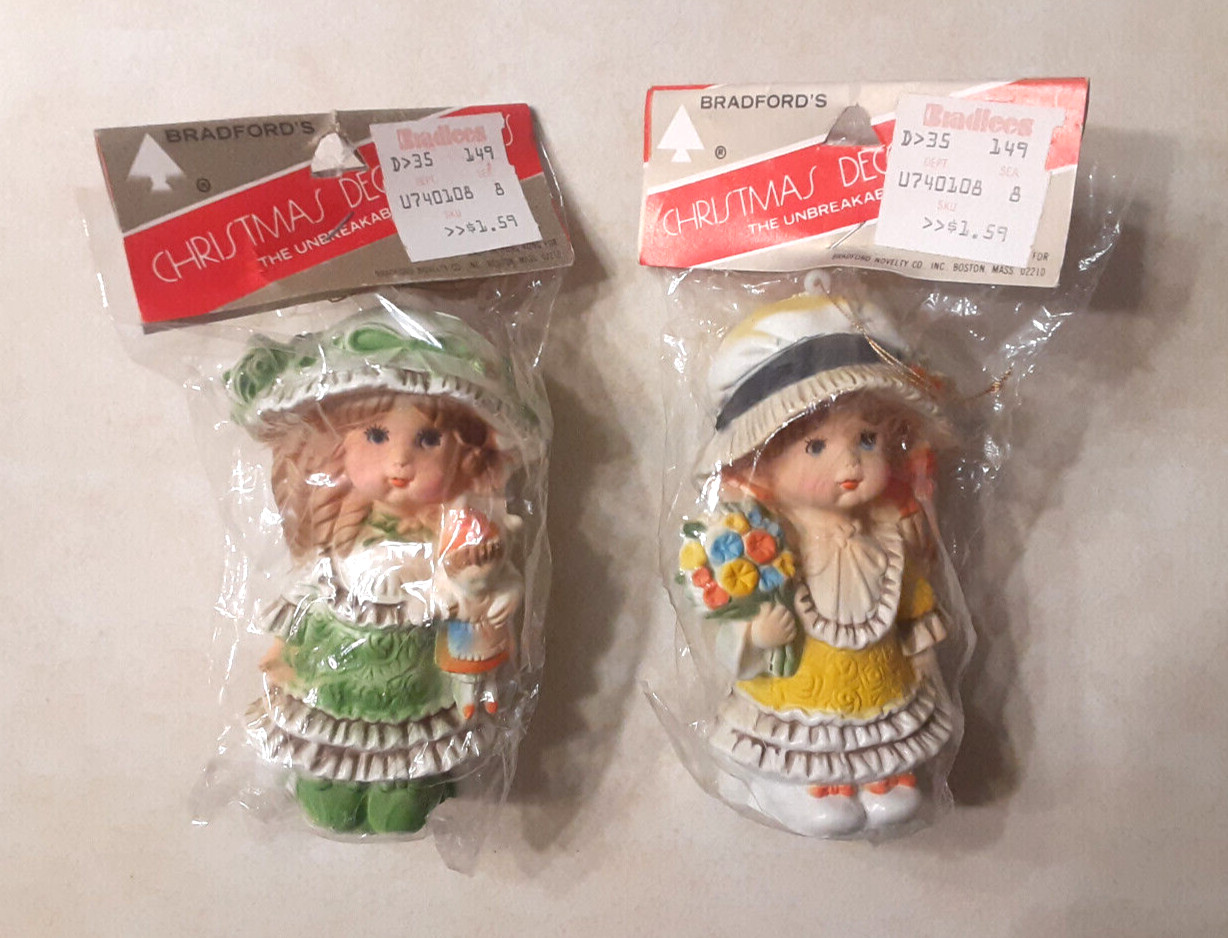 Vintage Bradford's Christmas Ornament Lot 1970s Girl w Flowers NEW OLD STOCK NOS Vintage Bradford's Christmas Ornament Lot 1970s Girl w Flowers NEW OLD STOCK NOS