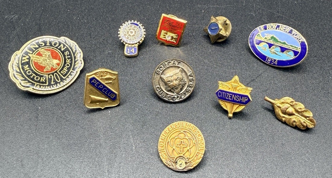 Vintage Lapel Pin Lot 10x Rotary BSA Gleaner Le Roy NY 10K GF Gold Filled Enamel