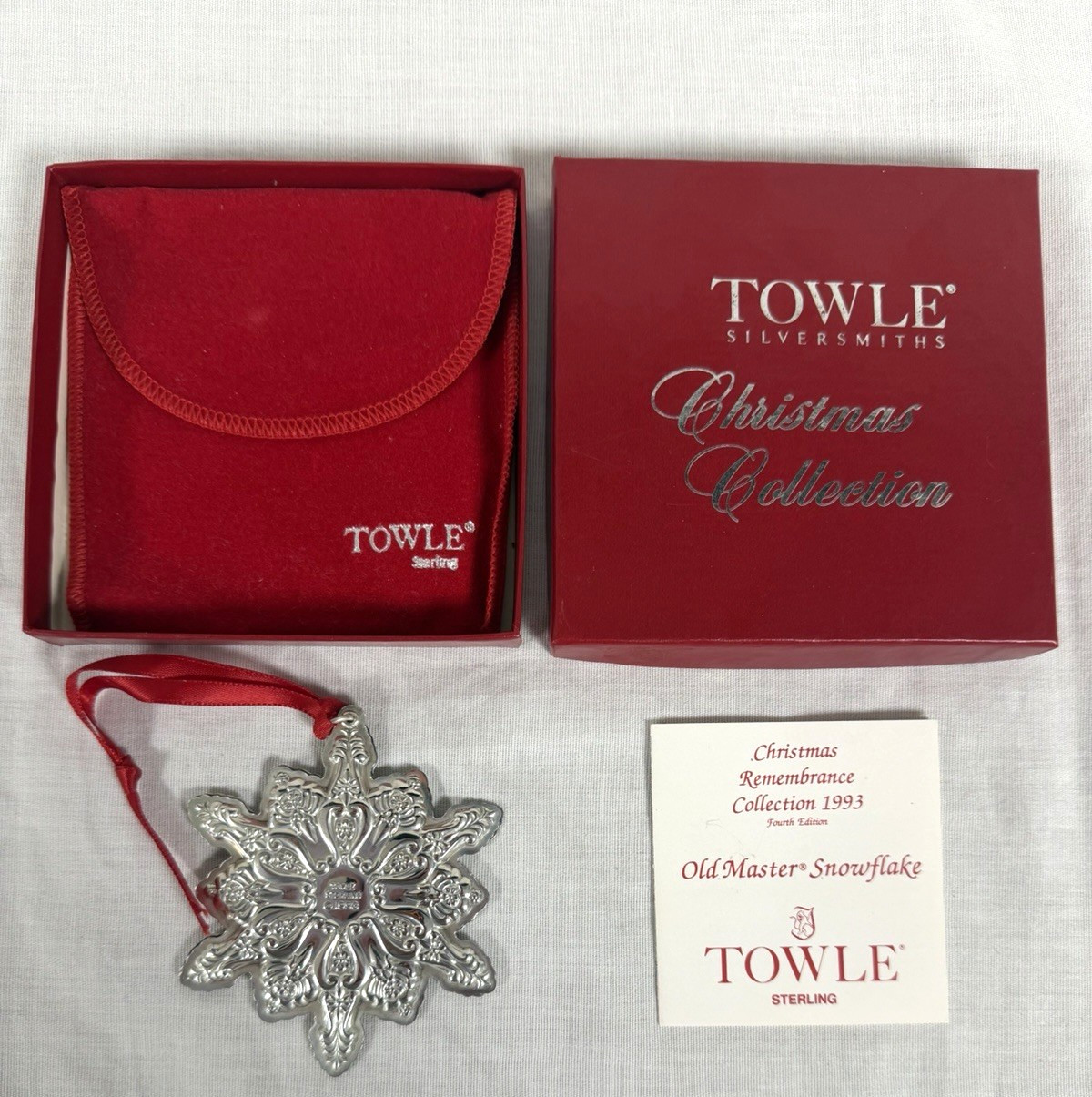 1993 Towle Sterling Silver Old Master Snowflake Ornament 4th Edition Christmas