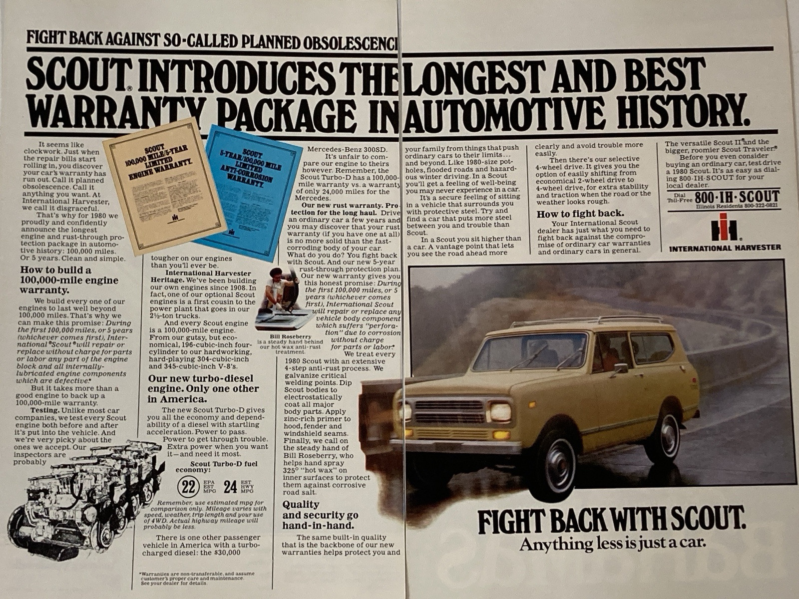 1980 International Harvester Scout Two Page Print Ad IH Longest Best Warranty 1980 International Harvester Scout Two Page Print Ad IH Longest Best Warranty