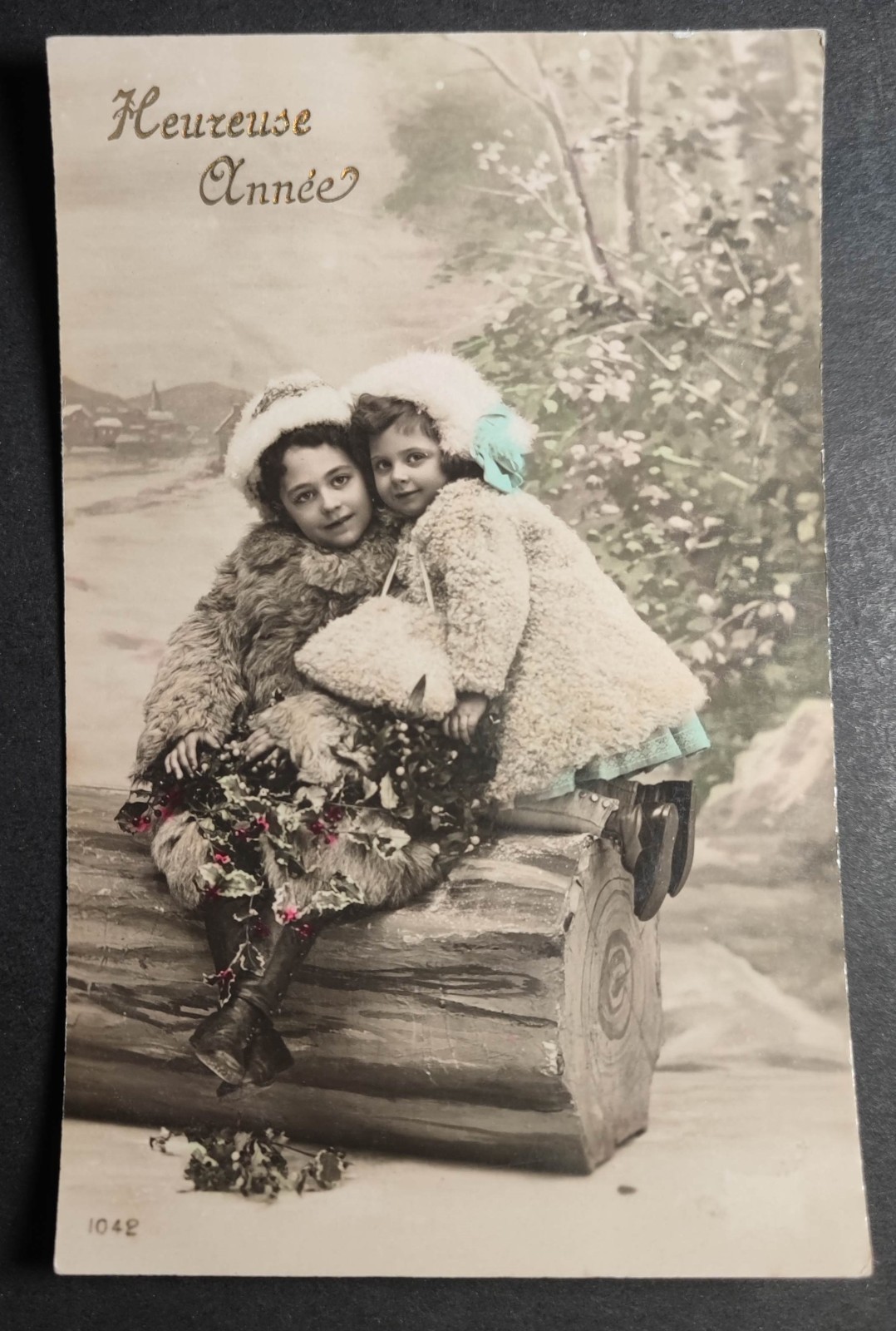 Postcard Cpa France Happy New Year Girls Snow Old Card 0032