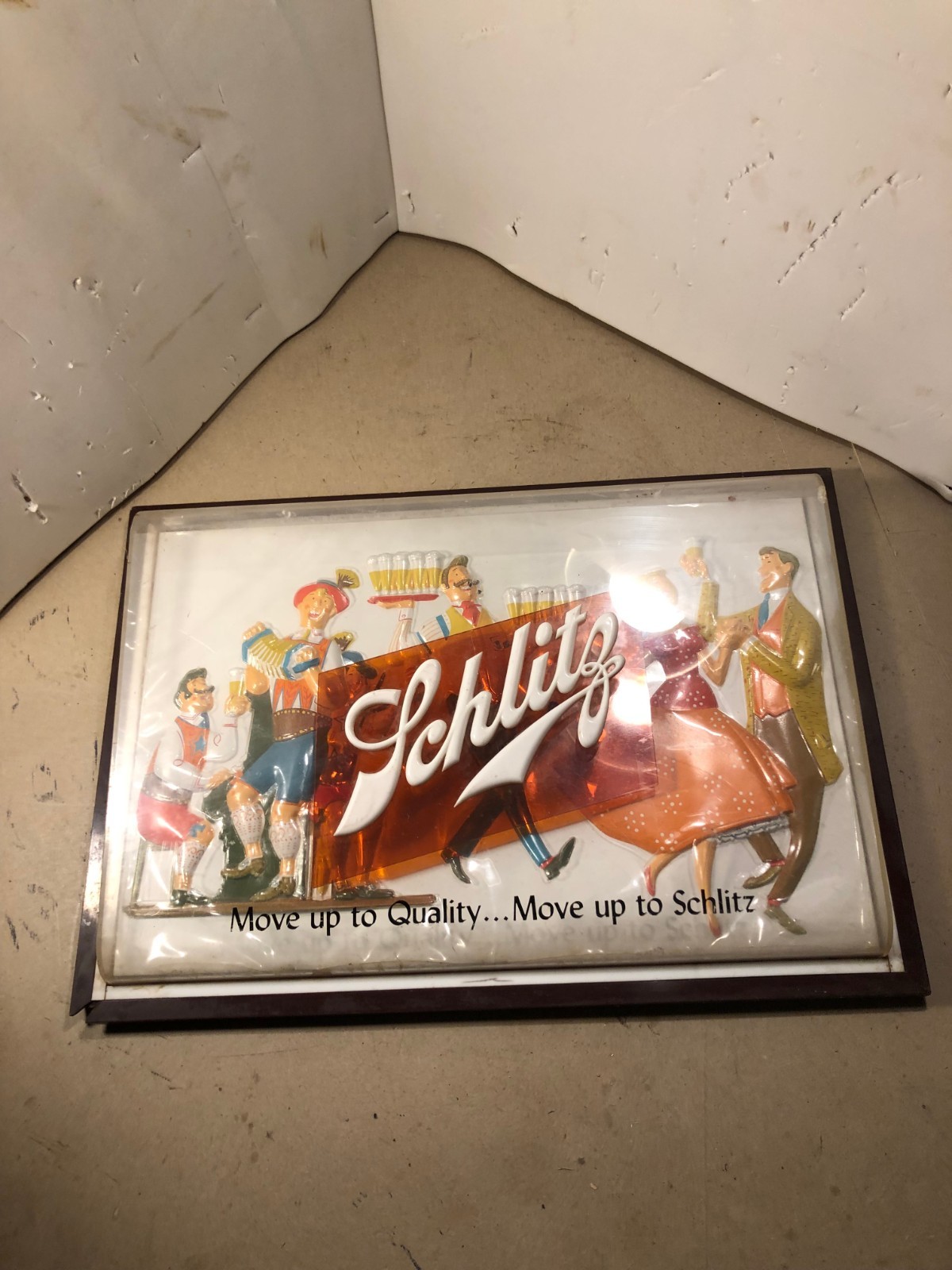 Vintage Schlitz beer sign, move up to quality, Plastic 1957 Milwaukee, Wis.