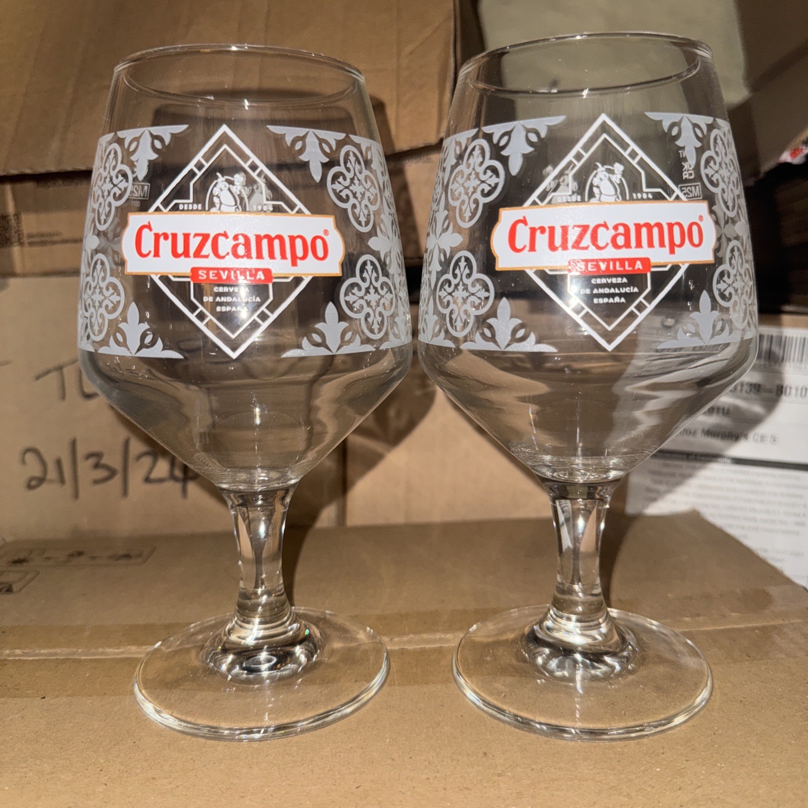 2x Cruzcampo Pint Glasses M25 Brand New Pub Bar Man Cave 2x Cruzcampo Pint Glasses M25 Brand New Pub Bar Man Cave