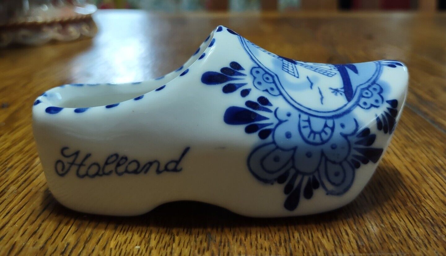 Miniature Delft Dutch Shoe Clog Holland Porcelain Cobalt Blue and White 