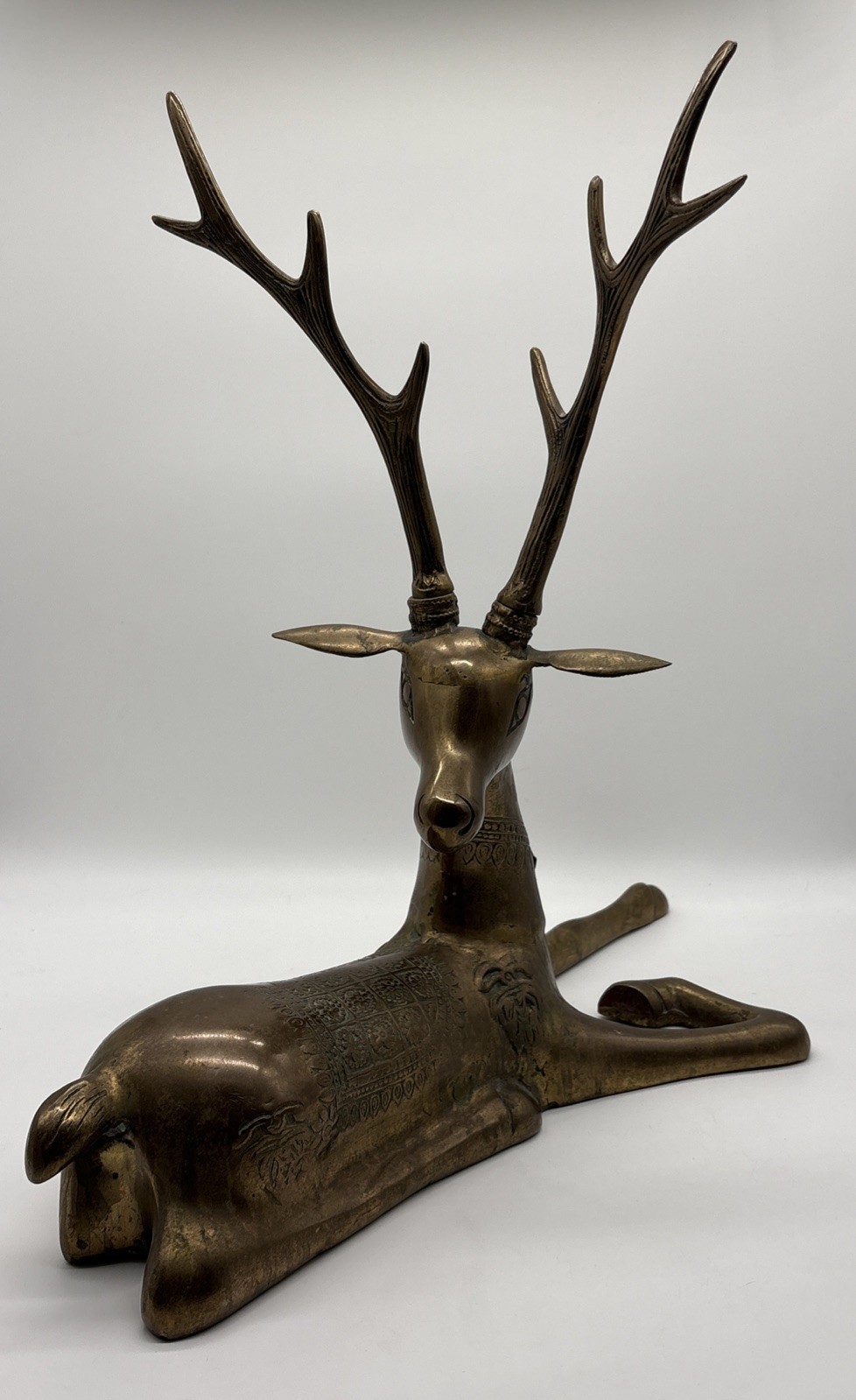 Vtg Sarreid Style Brass Resting Stag Deer Sculptures Hollywood Regency MCM Large