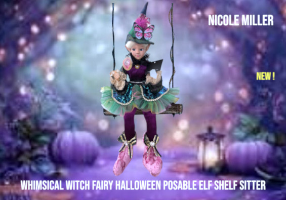 Nicole Miller Whimsical Witch Pixie Fairy Halloween Posable Elf Shelf Sitter New