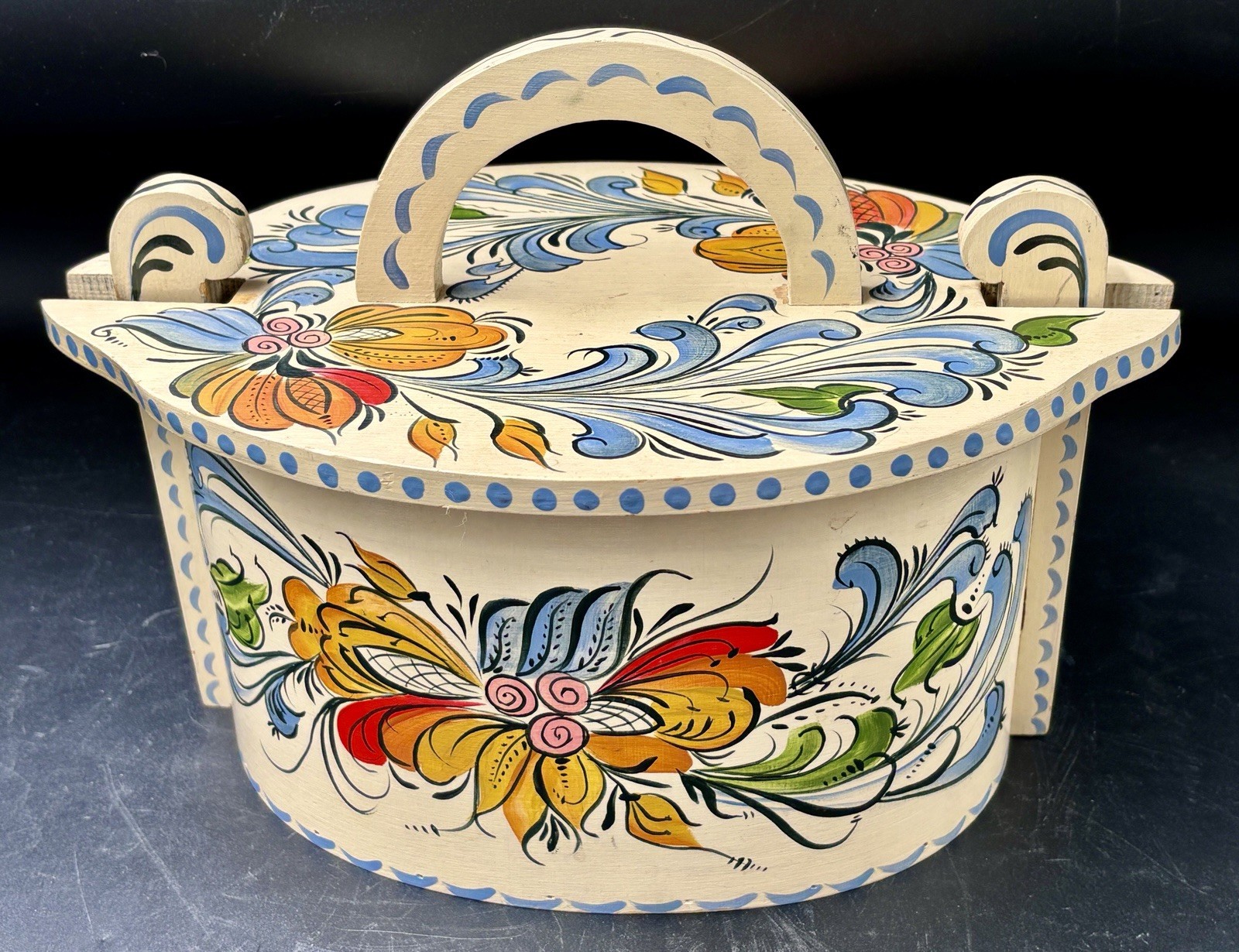 VTG Norwegian Rosemaling Bentwood Tine Box Scandinavian Folk Art