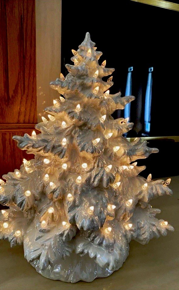 Unique Nowell mold Frasier Fir Pale Aqua Pearl glaze 16in