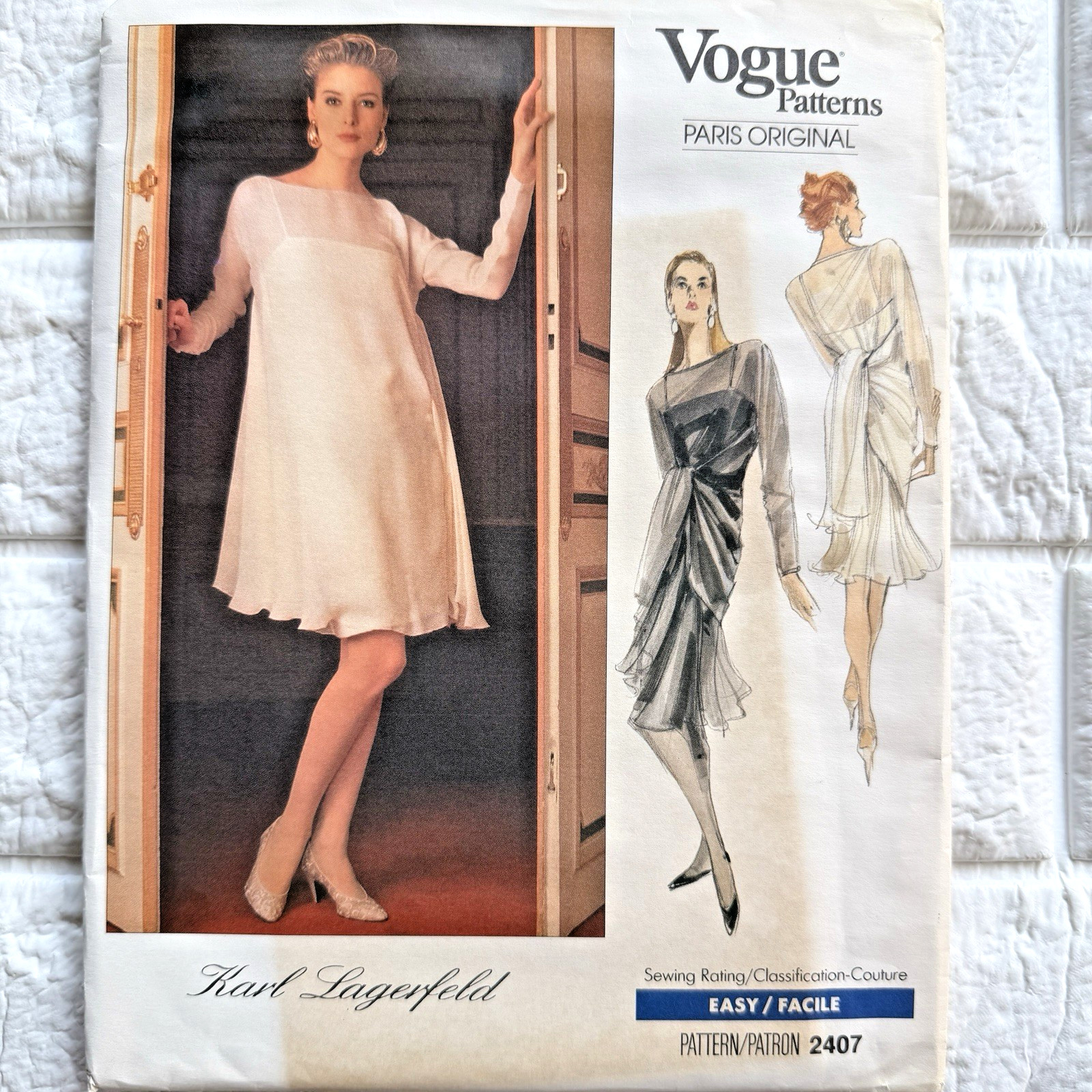 Vtg NEW Vogue Pattern 2407 Sz 12 14 Karl Lagerfeld 80s Paris Original Sew UNCUT