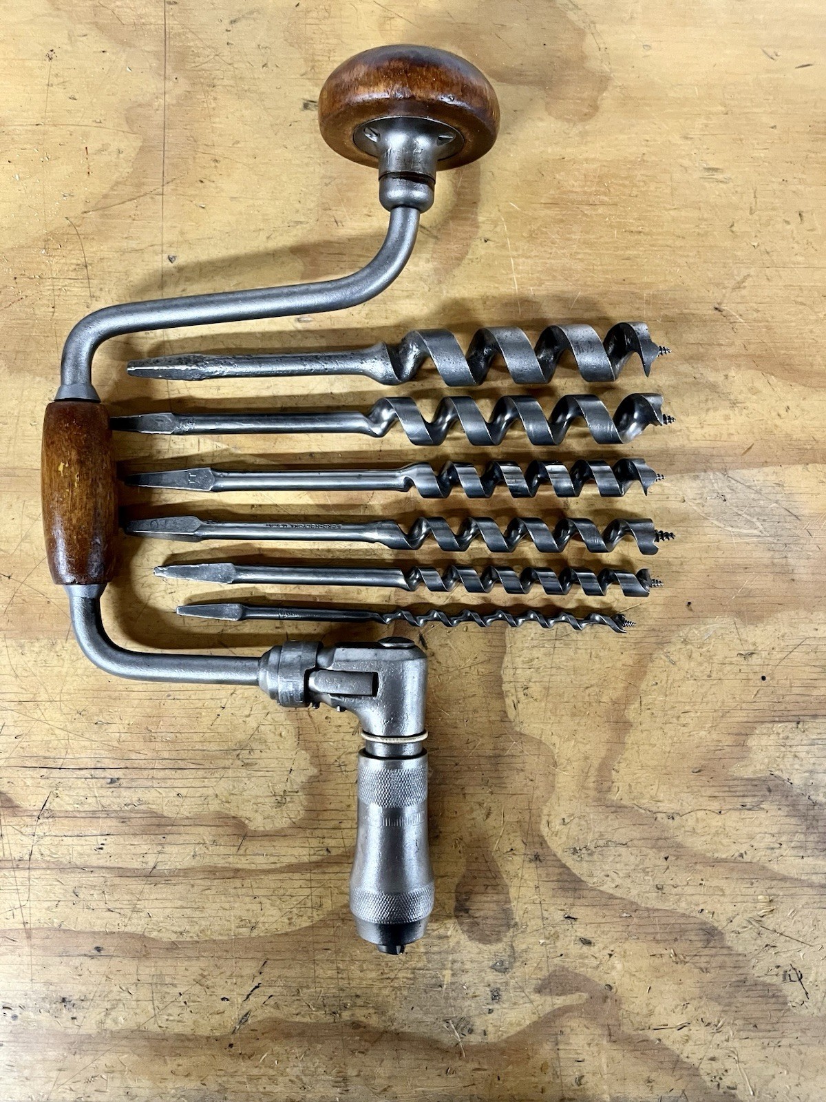 Vintage Millers Falls #122 10” Sweep Bit Brace Hand Drill & Ford Bit Set, Ready