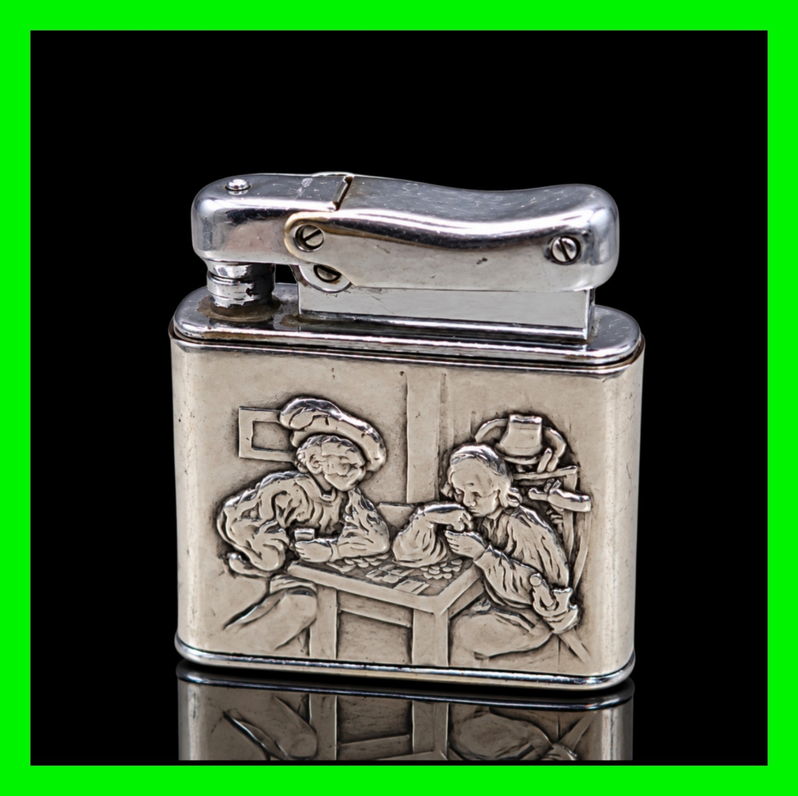 Vintage Ibelo Sterling Silver Poker Card Players Relief Lighter West Germany