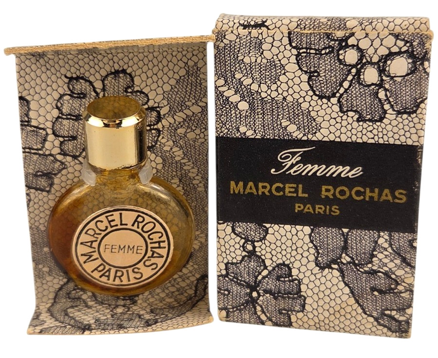 Vintage Marcel Rochas Femme Miniature Perfume Box Not For Sale Printed Lace