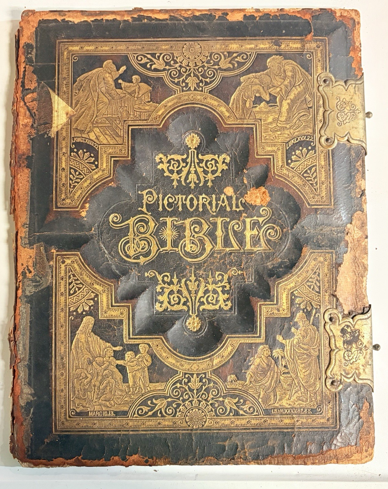 1891 Holman Pictorial Bible Leather Cover Only Brass Clasps Victorian Antique 1891 Holman Pictorial Bible Leather Cover Only Brass Clasps Victorian Antique