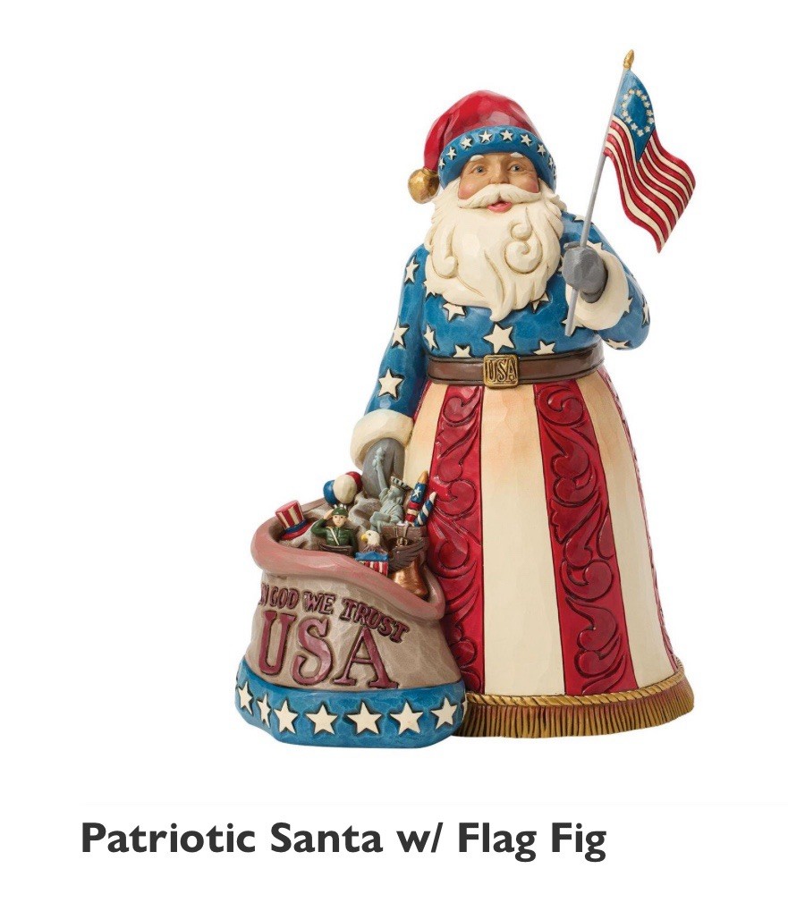 Jim Shore HWC Patriotic Santa w Flag + bag Figurine 8.86”H Stone Resin NIB Jim Shore HWC Patriotic Santa w Flag + bag Figurine 8.86”H Stone Resin NIB