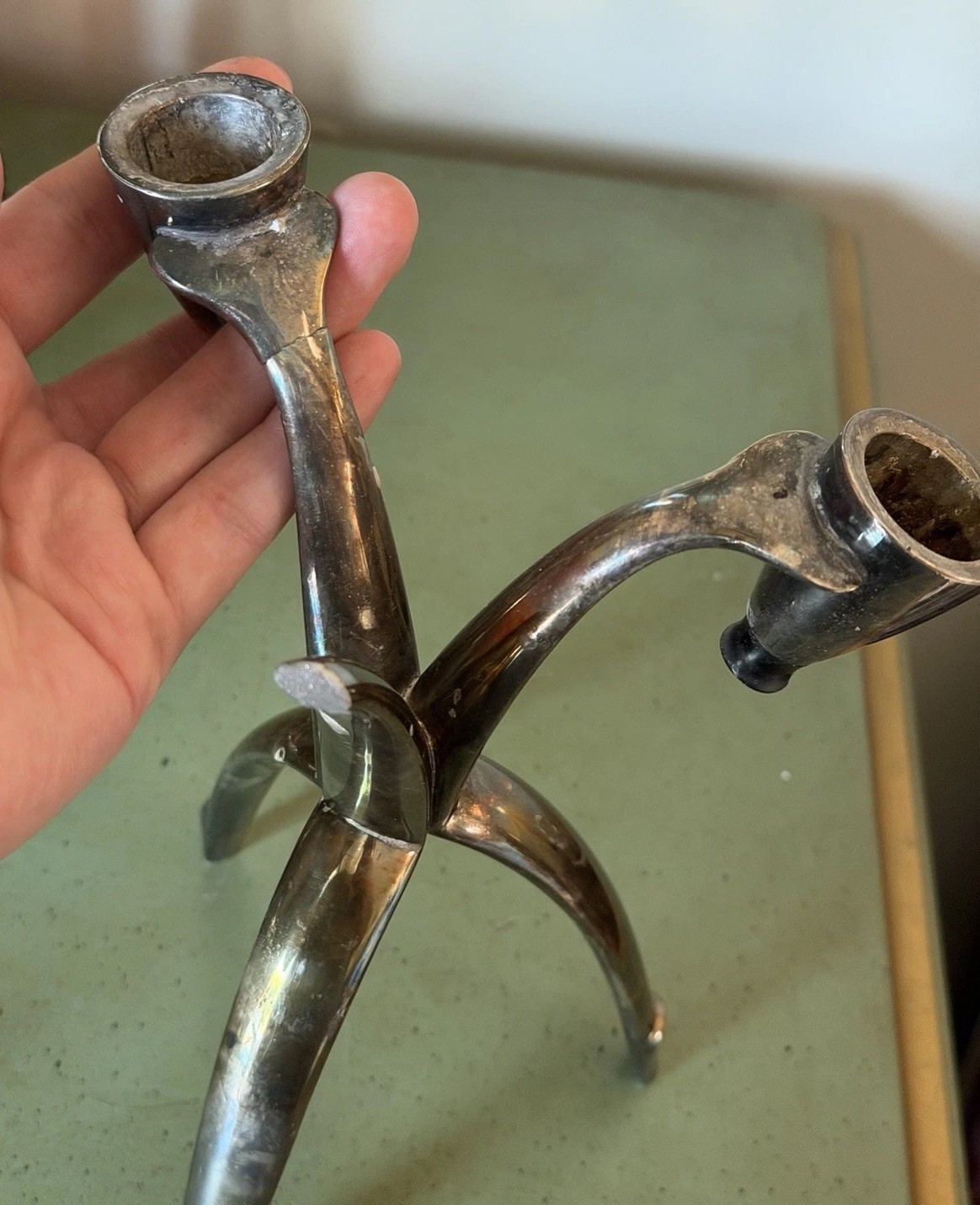MCM Vintage Silver Plated Tri-Pod Candle Holder