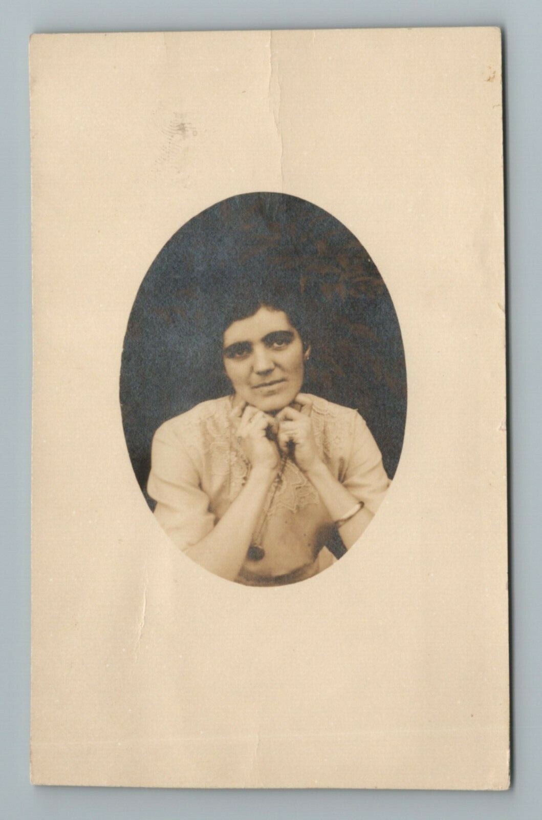 Woman Oval RPPC Photo Vintage Postcard Woman Oval RPPC Photo Vintage Postcard