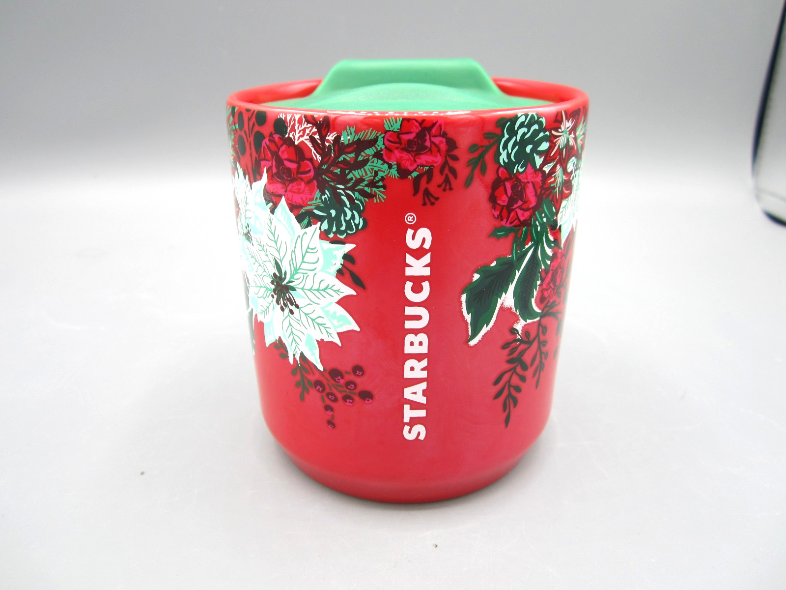 Starbucks Christmas White Poinsettia Red Green Tea Coffee Travel Mug 8 oz (707) Starbucks Christmas White Poinsettia Red Green Tea Coffee Travel Mug 8 oz (707)