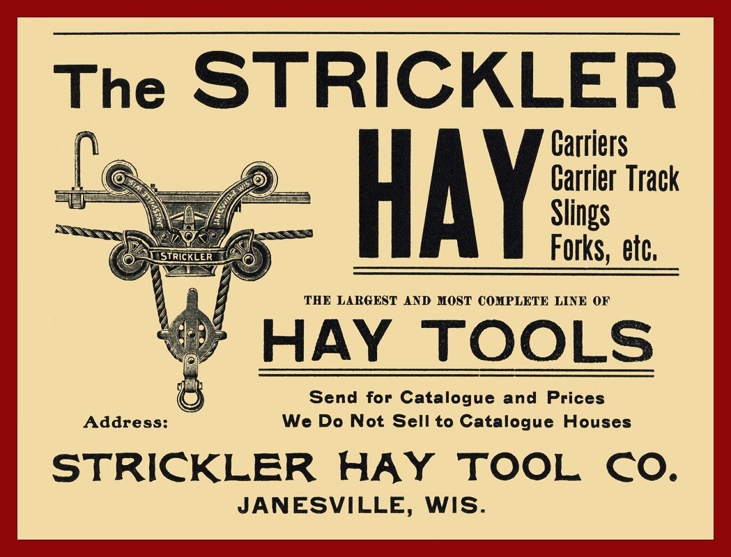 1905 Strickler Hay Tools of Janesville, Wisconsin NEW METAL SIGN: 12 x 16\