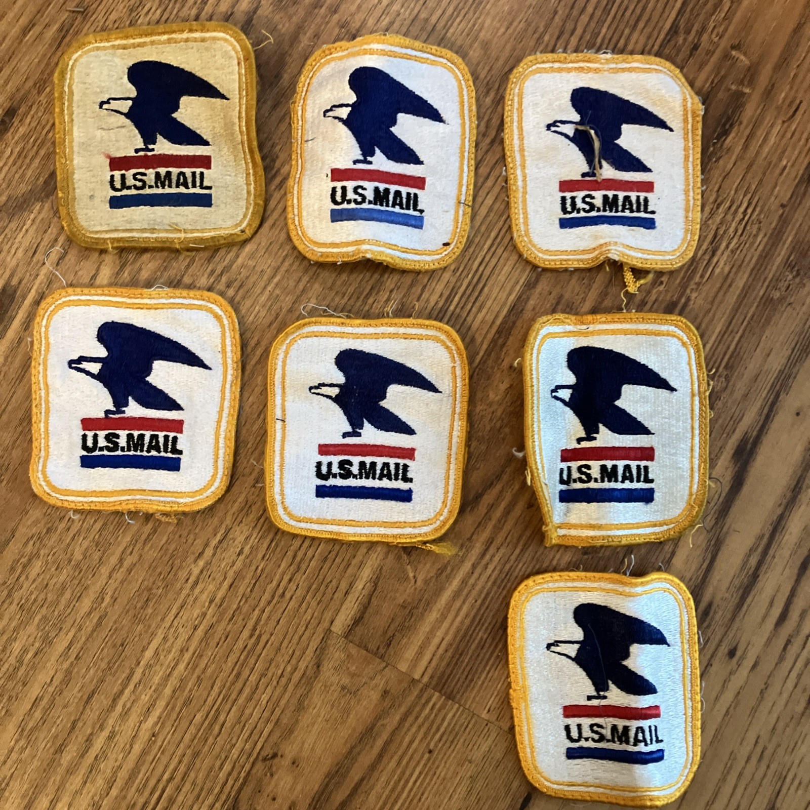 7 Vintage U.S. Mail Eagle Patch Sew-On 3 1/4”- Embroidered Yellow Border USPS
